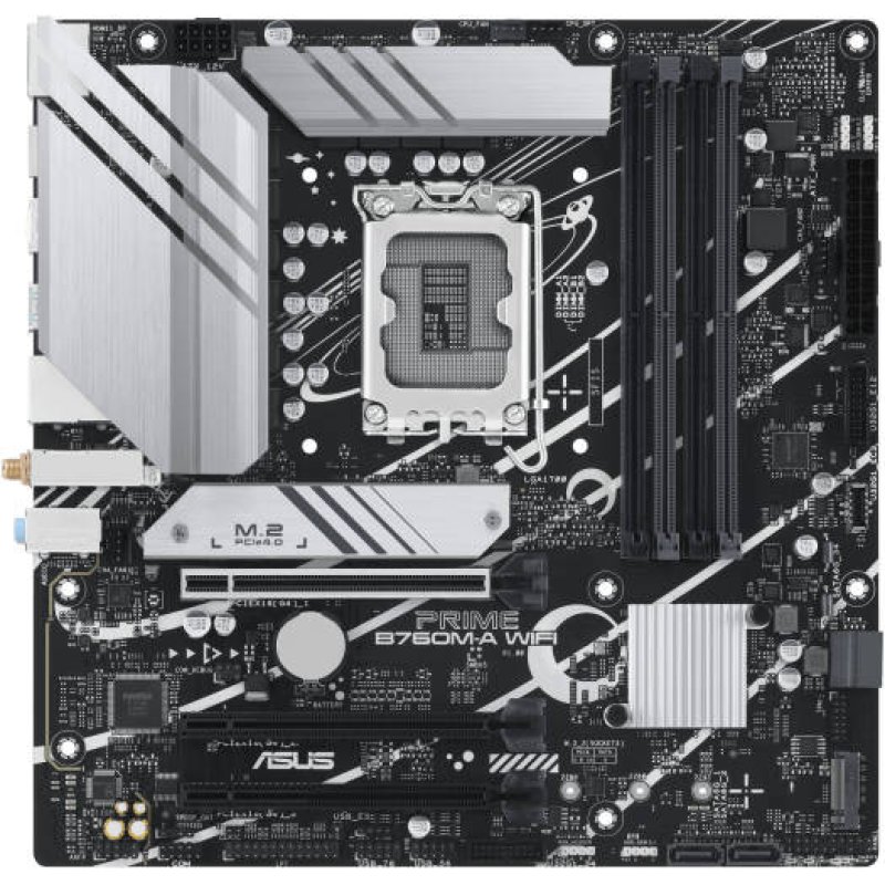 ASUS PRIME B760M-A WIFI LGA1700 mATX Motherboard, Intel B760 Chipset, 4x DDR5 DIMM, Support up to 128GB Memory, Wi-Fi 6 / 2.5Gb ETH / PCIe 4.0, USB 2.0 / 3.2 Type-C, 2*M.2, HDMI/DP | 90MB1EL0-M0EAY0