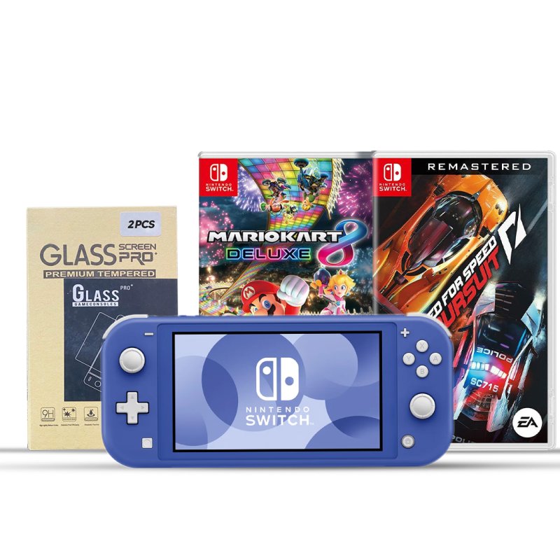 Nintendo Switch Console Lite + Two Games +  Glass Pro Screen