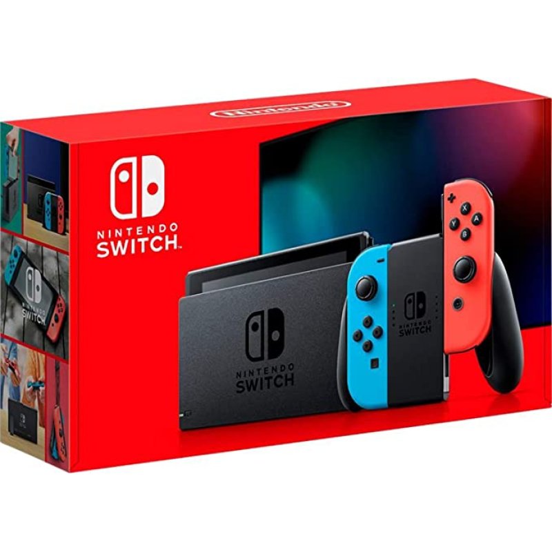 Nintendo Switch Extended Battery Life With Neon Blue And Neon Red Joy-Con
