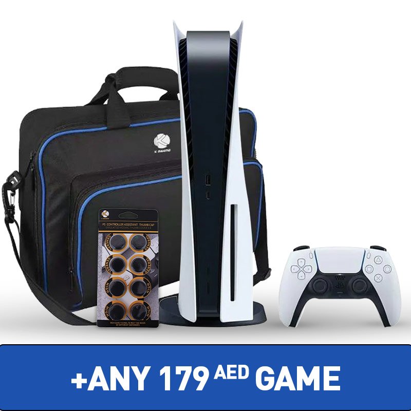 PS5 Cons Disc + One Game Srp 279 + Caps 8pcs Black + Soft Bag Black 