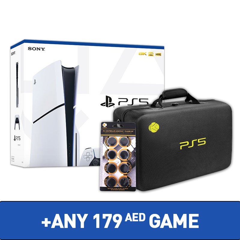 PS5 Cons Slim + One Game Srp 279 + Caps 8pcs Black + Hard Bag Black 