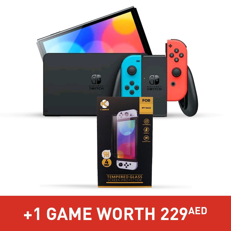 Switch Oled Neon + Tempered Glass Screen Protector + One 229aed Game