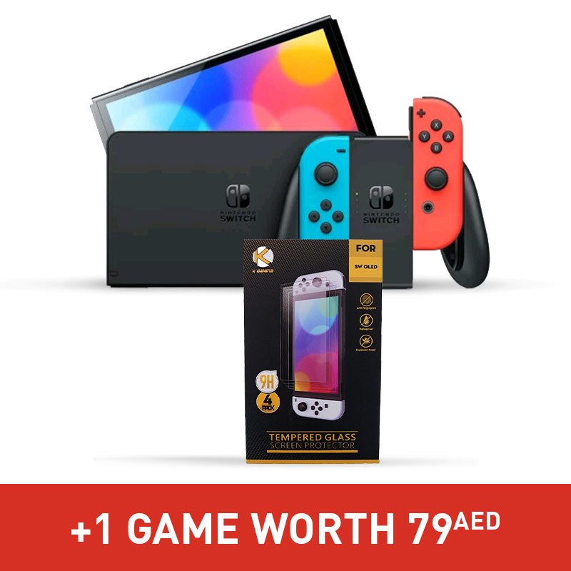 Switch Oled Neon + Tempered Glass Screen Protector + One 79aed Game