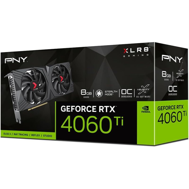 PNY Nvidia GF-RTX4060ti-OC-8gb-Pcie4.0 Dual Fan Graphics Card DLSS 3 Black