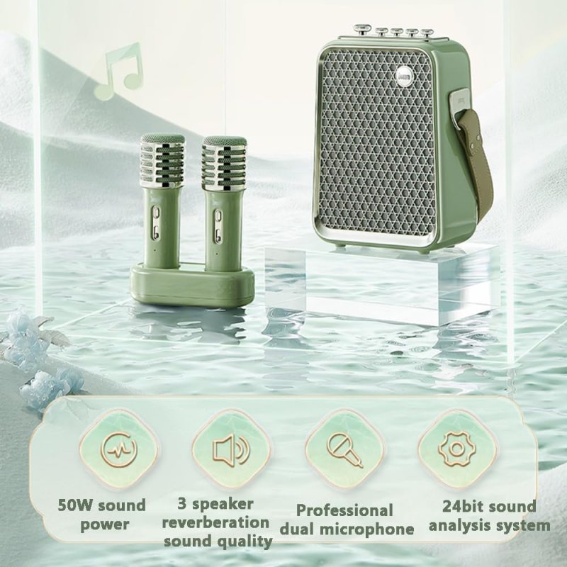 Divoom Songbird HQ 50W Bluetooth Speaker with Karaoke Dual Wireless Microphones Green