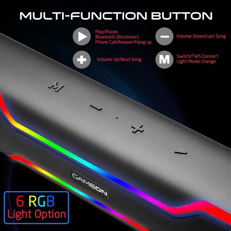 GAMEON Sonicstorm X Wireless RGB Gaming Soundbar - Black –