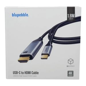 BluPebble USB Type-C to HDMI Cable – 4K/60Hz, 1.8m – Gray