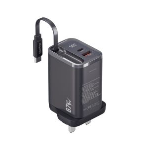 BLUPEBBLE POWERCORE 67 2 PORTS PD GAN FAST CHARGER BP-PD67GANRC-BK