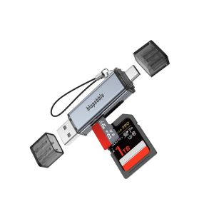 BLUPEBBLE 2 IN 1 USB-A + USB-C CARD READER WITH TF/SD CARD GRAY