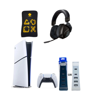 PS5 Slim Digital Edition Bundle with KGAMING Dust-Proof Cover, Carry Bag, K20 Wireless Headset & Choice of USB Hub