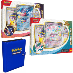 Pokemon TCG 30th Celebration Sylveon ex Box + Greninja ex Box + Ultra PRO Premium Snap Binder Bundle