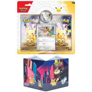 Pokemon TCG 30th Celebration 2-Pack Blister + Ultra PRO Shimmering Skyline 4-Pocket Portfolio Bundle