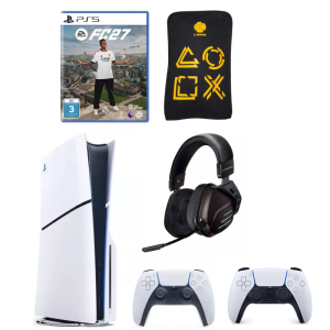 PlayStation 5 Slim Console Bundle (Disc) – EA SPORTS FC 27, Extra DualSense Controller, Wireless Headset, Carry Bag & Dust Cover