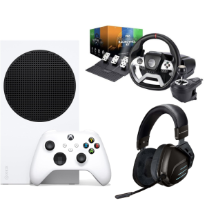 Xbox Series S 1TB Digital Console (White) Bundle – Maxx Tech PS4 & Xbox Pro FF Racing Wheel Kit & KGaming K20 Wireless Gaming Headset